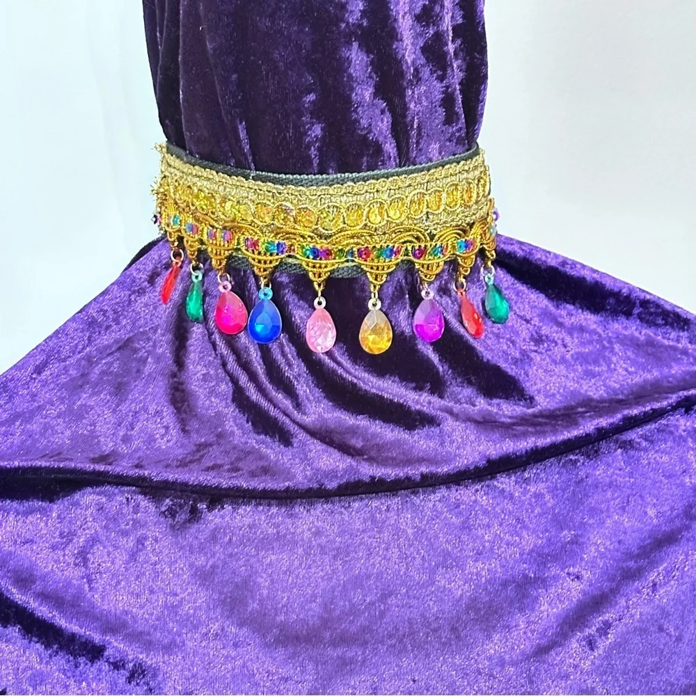 Artisan Gold Choker Multicolor Acrylic Dangle Gem Moroccan Style Handmade Signed